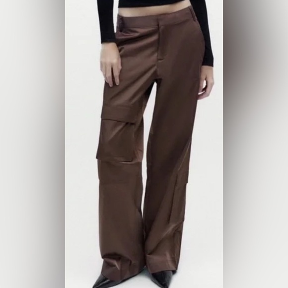 Zara satin cargo utility pants (brown, XS) - Picture 1 of 4